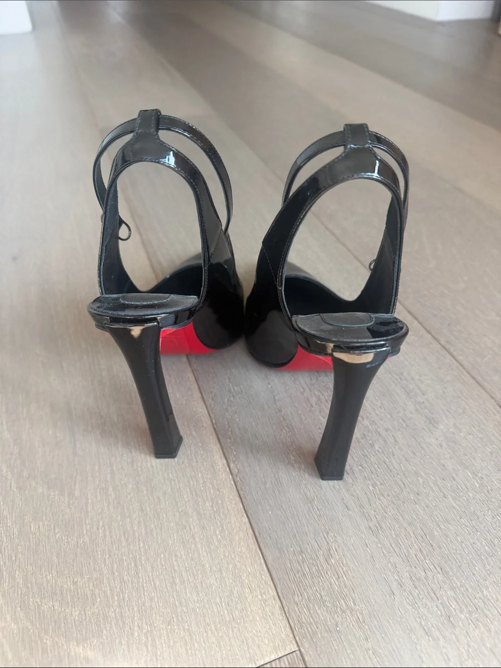 Christian Louboutin Black Patent Slingback Pumps with Red Sole